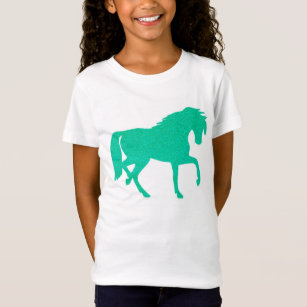 Emerald Green Glitter Horse Girls T-shirt