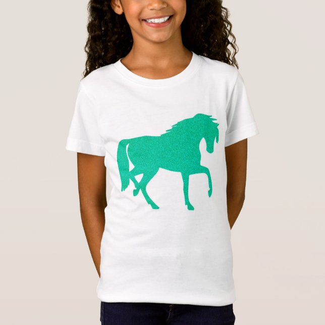 Emerald Green Glitter Horse Girls T-shirt (Front)