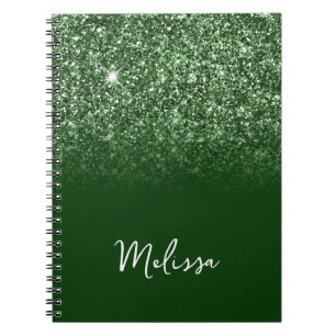 Emerald Green Glitter Ombre Script Name Notebook