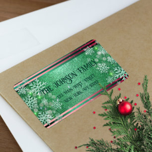 Emerald Green Glitter Snowflake Christmas Address Label