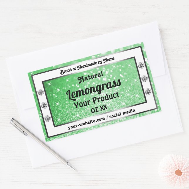 Emerald Green Glitter with Diamonds Product Labels (Envelope)
