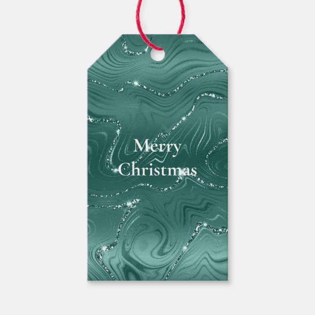 Emerald Green Glitzy Marble Gift Tags (Front)