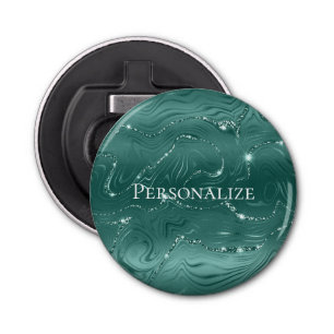 Emerald Green Glitzy Marble Personalised Bottle Opener