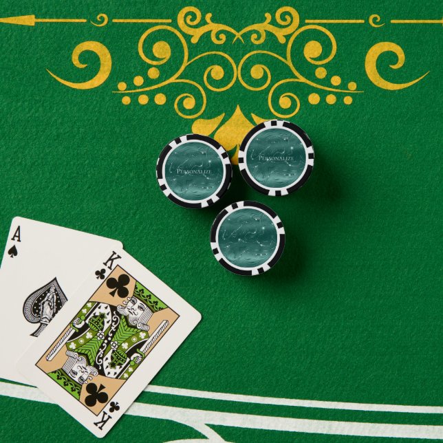Emerald Green Glitzy Marble Personalised Poker Chips (Poker Table (Stack))