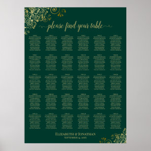Emerald Green Gold 30 Table Wedding Seating Chart