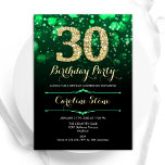 Emerald Green Gold 30th Birthday Invitation<br><div class="desc">30th birthday party invitation. Elegant emerald green and black design with faux glitter gold. Features stylish diamonds, bokeh lights and script font. Men or women bday invite. Perfect for a stylish adult birthday party. Personalise with your own details. Message me if you need further customisation. Printed Zazzle invitations or instant...</div>