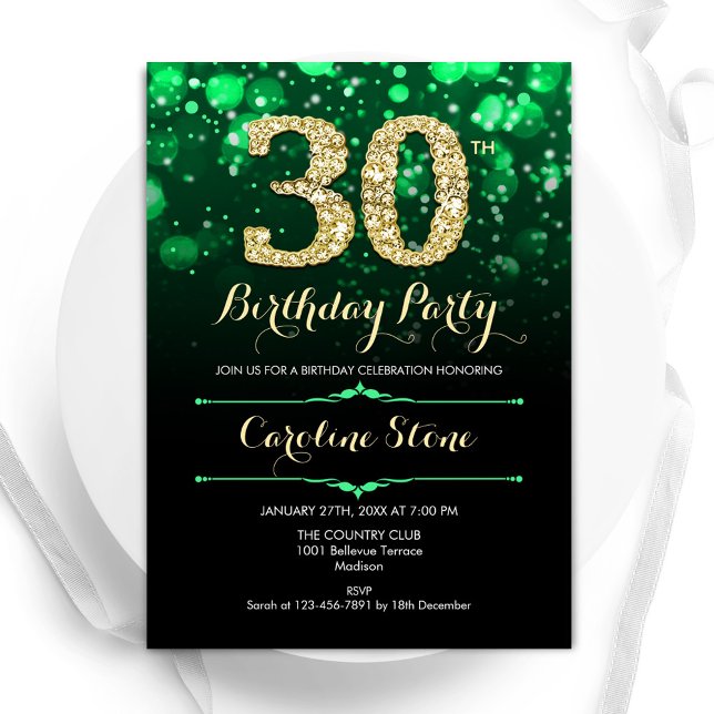 Emerald Green Gold 30th Birthday Invitation (Creator Uploaded)