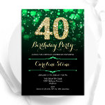 Emerald Green Gold 40th Birthday Invitation<br><div class="desc">40th birthday party invitation. Elegant emerald green and black design with faux glitter gold. Features stylish diamonds, bokeh lights and script font. Men or women bday invite. Perfect for a stylish adult birthday party. Personalise with your own details. Message me if you need further customisation. Printed Zazzle invitations or instant...</div>