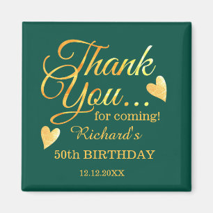 Emerald Green Gold 50 Birthday Thank You Favor    Magnet
