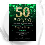 Emerald Green Gold 50th Birthday Invitation<br><div class="desc">50th birthday party invitation. Elegant emerald green and black design with faux glitter gold. Features stylish diamonds, bokeh lights and script font. Men or women bday invite. Perfect for a stylish adult birthday party. Personalise with your own details. Message me if you need further customisation. Printed Zazzle invitations or instant...</div>