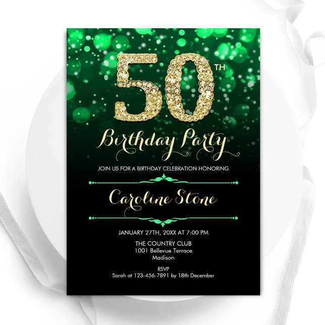 Emerald Green Gold 50th Birthday Invitation (Creator Uploaded)