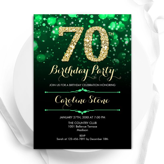 Emerald Green Gold 70th Birthday Invitation (Creator Uploaded)