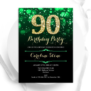 Emerald Green Gold 90th Birthday Invitation