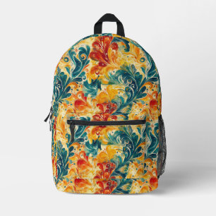 Emerald Green & Gold Abstract Paisley Leaves (3) Printed Backpack