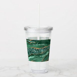 Emerald Green Gold Acrylic Tumbler and Custom Text