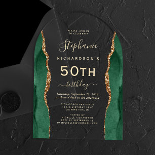 Emerald Green Gold Agate 50th Birthday Arch Acrylic Invitations