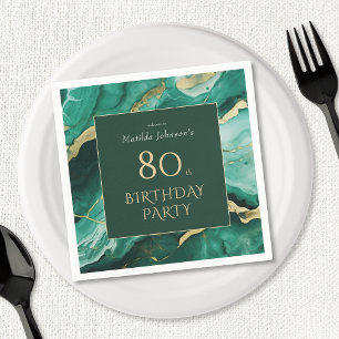 Emerald Green Gold Agate 80th Birthday Party Napkin