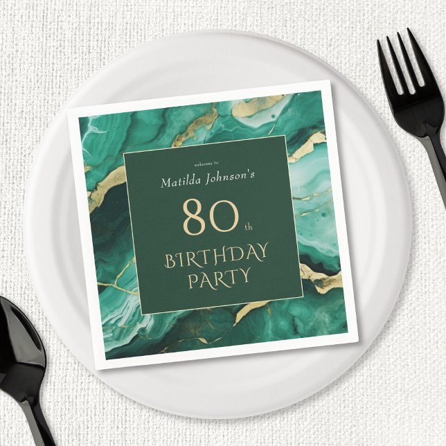 Emerald Green Gold Agate 80th Birthday Party Napkin (Emerald Green Gold Agate 80th Birthday Party Napkins)