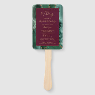 Emerald Green Gold Agate Burgundy Wedding Program Hand Fan