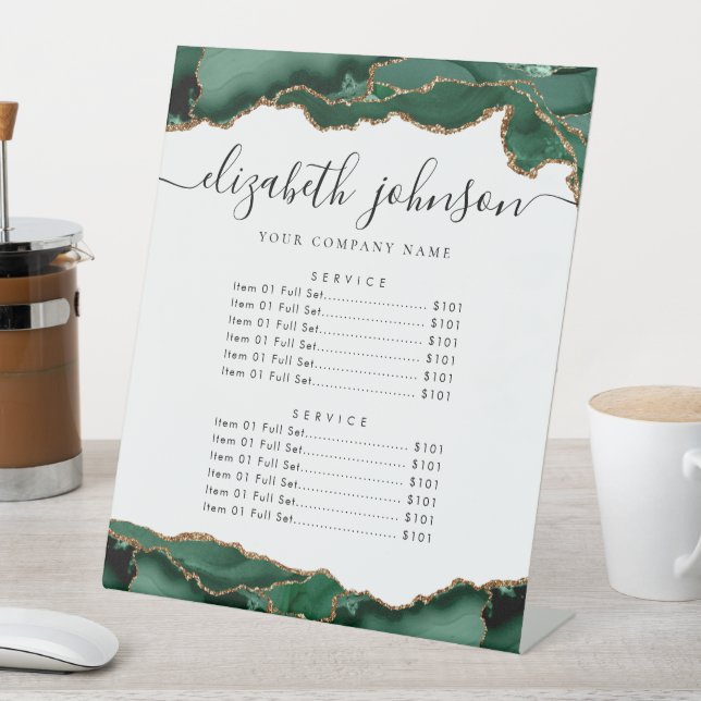 Emerald Green Gold Agate Business Company Price Pedestal Sign (In SItu)