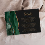 Emerald Green Gold Agate Dark Wedding Details Enclosure Card<br><div class="desc">The left-hand edge of this elegant modern wedding details enclosure card features an emerald green watercolor agate border trimmed with faux gold glitter. The text is in gold coloured handwriting script and copperplate font on an off-black background. The reverse side features a matching green and gold agate design.</div>
