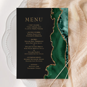 Emerald Green Gold Agate Dark Wedding Menu