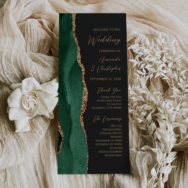 Emerald Green Gold Agate Dark Wedding Program (Creator Uploaded)