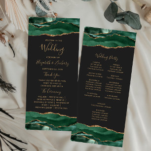 Emerald Green Gold Agate Dark Wedding Programme