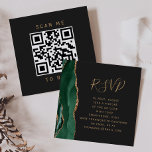 Emerald Green Gold Agate Dark Wedding QR Code RSVP Enclosure Card<br><div class="desc">The left-hand edge of this elegant modern wedding website enclosure card features an emerald green watercolor agate border trimmed with faux gold glitter. The title appears in gold-coloured handwriting script, with customisable text below in copperplate font on an off-black background. Enter your wedding website URL to generate a QR code...</div>