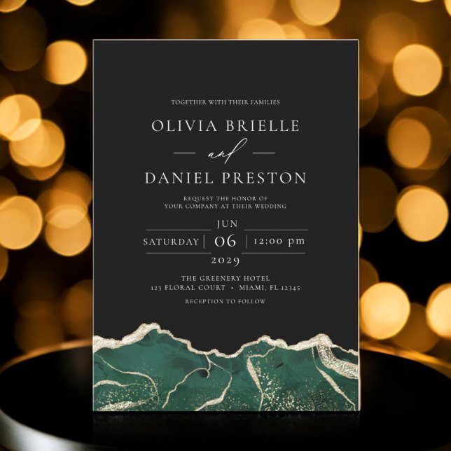 Emerald Green Gold Agate Elegant Modern Wedding Invitation (Creator Uploaded)