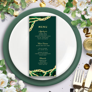 Emerald Green & Gold Agate Elegant Wedding Menu