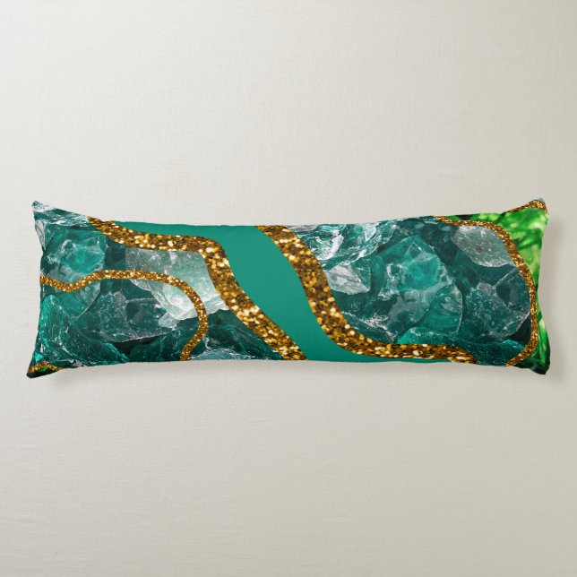 Emerald Green & Gold Agate Geode Glitter Body Cushion (Front)