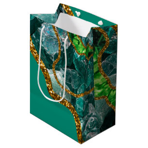 Emerald Green & Gold Agate Geode Glitter Medium Gift Bag