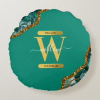 Emerald Green & Gold Agate Geode Glitter Monogram