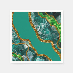 Emerald Green & Gold Agate Geode Glitter Napkin