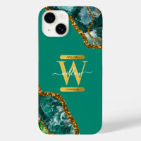 Emerald Green & Gold Agate Geode Monogram