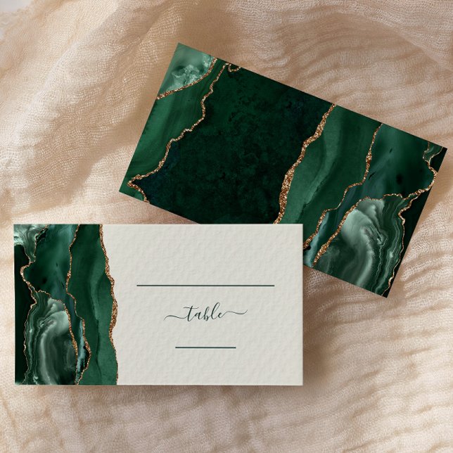 Emerald Green Gold Agate Ivory Wedding Escort Place Card (Creator Uploaded)