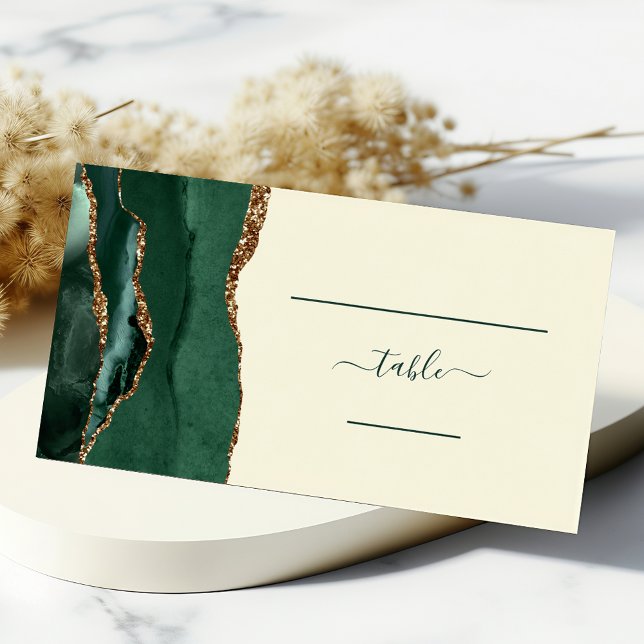 Emerald Green Gold Agate Ivory Wedding Table Place Card (Creator Uploaded)