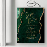 Emerald Green Gold Agate Magnetic Save the Date<br><div class="desc">This elegant modern save the date magnetic card features an emerald green watercolor agate background trimmed with faux gold glitter. Easily customise the gold-coloured modern script and sans serif text.</div>