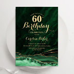 Emerald Green Gold Agate Marble 60th Birthday Invitation<br><div class="desc">Emerald green and gold agate 60th birthday party invitation. Elegant modern design featuring watercolor agate marble geode background,  faux glitter gold and typography script font. Trendy invite card perfect for a stylish women's bday celebration. Printed Zazzle invitations or instant download digital printable template.</div>