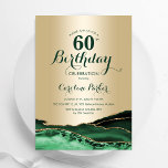 Emerald Green Gold Agate Marble 60th Birthday Invitation<br><div class="desc">Emerald green and gold agate 60th birthday party invitation. Elegant modern design featuring watercolor agate marble geode background,  faux glitter gold and typography script font. Trendy invite card perfect for a stylish women's bday celebration. Printed Zazzle invitations or instant download digital printable template.</div>