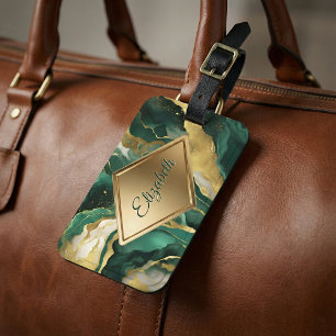 Emerald Green Gold Agate Marble Glam Luxury Luggage Tag