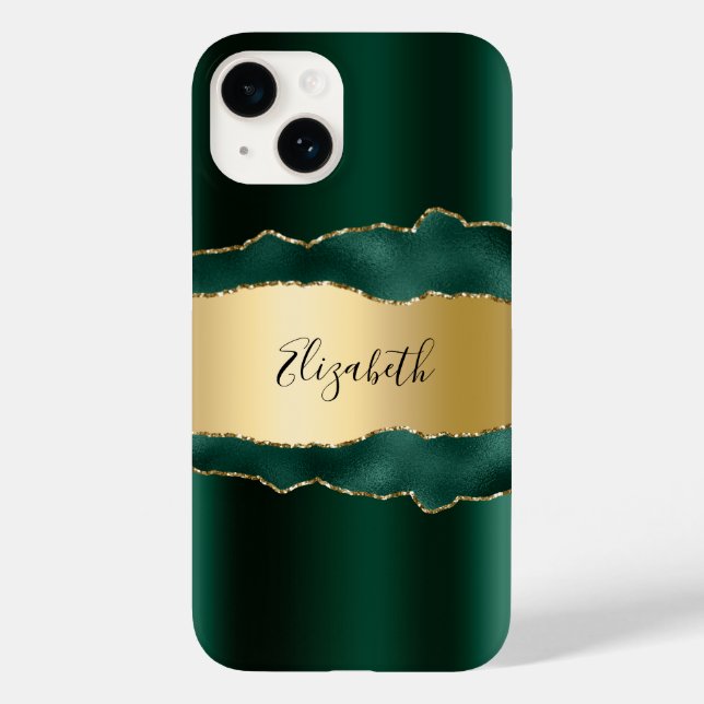 Emerald green gold agate marble name script Case-Mate iPhone case (Back)