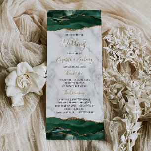 Emerald Green Gold Agate Marble Wedding Programme