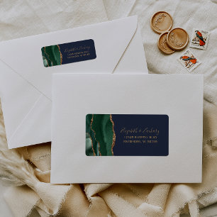 Emerald Green Gold Agate Navy Blue Return Address