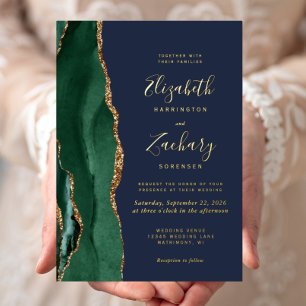 Emerald Green Gold Agate Navy Blue Wedding