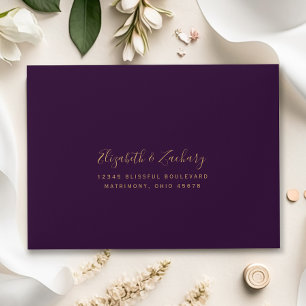 Emerald Green Gold Agate Plum Wedding RSVP Return Envelope
