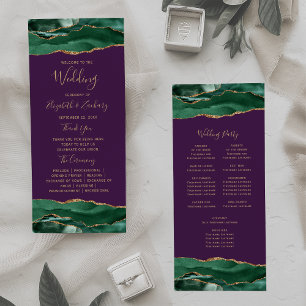 Emerald Green Gold Agate Purple Wedding Programme