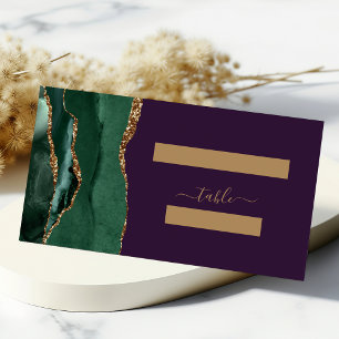 Emerald Green Gold Agate Purple Wedding Table Place Card