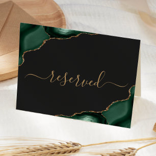 Emerald Green Gold Agate Reserved Wedding Place Card